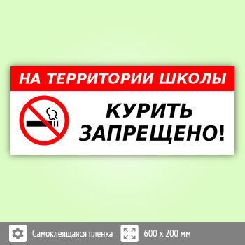 Табличка «На территории школы курить запрещено», B112 (пленка, 600х200 мм)